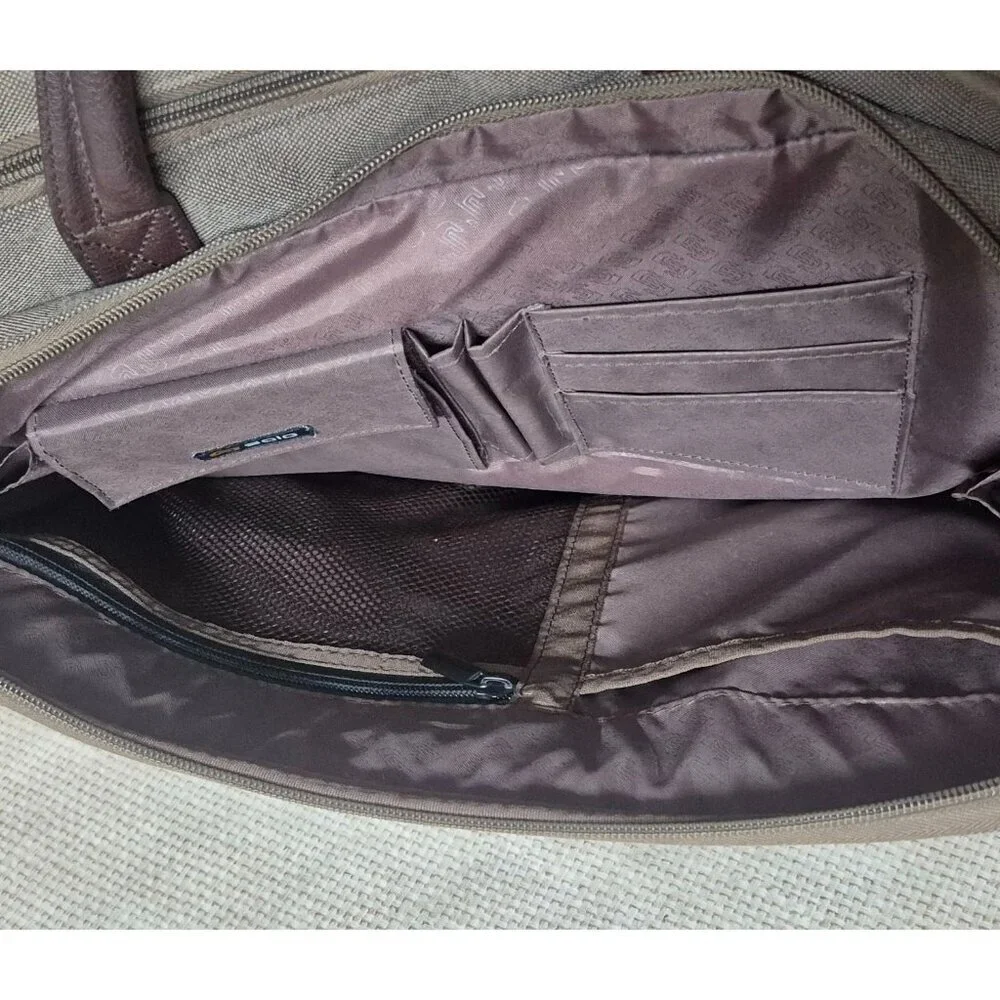 SOLO Green Canvas Brown Briefcase Laptop Case Messenger Bag Multi-Pocket